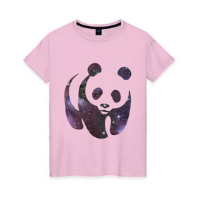 Женская футболка хлопок с принтом Panda space в Курске, 100% хлопок | прямой крой, круглый вырез горловины, длина до линии бедер, слегка спущенное плечо | панда