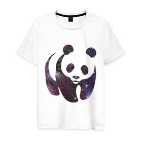 Мужская футболка хлопок с принтом Panda space в Курске, 100% хлопок | прямой крой, круглый вырез горловины, длина до линии бедер, слегка спущенное плечо. | панда