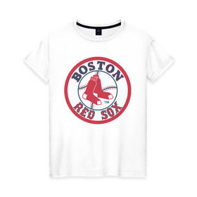 Женская футболка хлопок с принтом Boston Red Sox в Курске, 100% хлопок | прямой крой, круглый вырез горловины, длина до линии бедер, слегка спущенное плечо | Тематика изображения на принте: baseball | boston red sox | бейсбол | бостон | красные носки | ред сокс | спорт