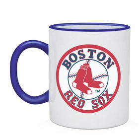 Кружка двухцветная с принтом Boston Red Sox в Курске, керамика | объем — 330 мл, диаметр — 80 мм. Цветная ручка и кайма сверху, в некоторых цветах — вся внутренняя часть | Тематика изображения на принте: baseball | boston red sox | бейсбол | бостон | красные носки | ред сокс | спорт