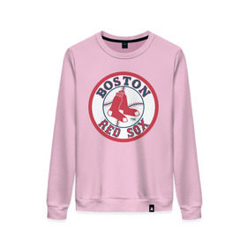 Женский свитшот хлопок с принтом Boston Red Sox в Курске, 100% хлопок | прямой крой, круглый вырез, на манжетах и по низу широкая трикотажная резинка  | baseball | boston red sox | бейсбол | бостон | красные носки | ред сокс | спорт