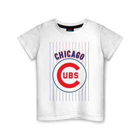Детская футболка хлопок с принтом Chicago Cubs лого в Курске, 100% хлопок | круглый вырез горловины, полуприлегающий силуэт, длина до линии бедер | baseball | chicago cubs bear | бейсбол | спорт | чикаго