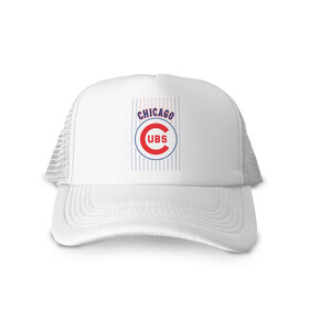 Кепка тракер с сеткой с принтом Chicago Cubs лого в Курске, трикотажное полотно; задняя часть — сетка | длинный козырек, универсальный размер, пластиковая застежка | baseball | chicago cubs bear | бейсбол | спорт | чикаго