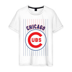 Мужская футболка хлопок с принтом Chicago Cubs лого в Курске, 100% хлопок | прямой крой, круглый вырез горловины, длина до линии бедер, слегка спущенное плечо. | baseball | chicago cubs bear | бейсбол | спорт | чикаго