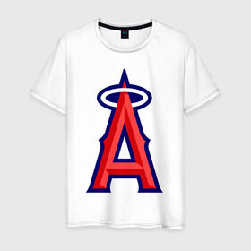 Мужская футболка хлопок с принтом Los Angeles Angels of Anaheim logo в Курске, 100% хлопок | прямой крой, круглый вырез горловины, длина до линии бедер, слегка спущенное плечо. | baseball | los angeles angels of anaheim | бейсбол | спорт