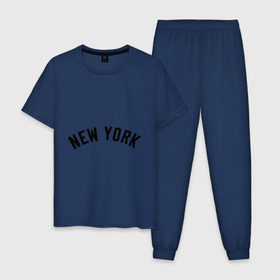Мужская пижама хлопок с принтом New York Yankees logotype в Курске, 100% хлопок | брюки и футболка прямого кроя, без карманов, на брюках мягкая резинка на поясе и по низу штанин
 | baseball | new york yankees | бейсбол | нью йорк янкиз | спорт | янки