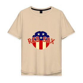 Мужская футболка хлопок Oversize с принтом Red Sox в Курске, 100% хлопок | свободный крой, круглый ворот, “спинка” длиннее передней части | Тематика изображения на принте: baseball | boston red sox | бейсбол | бостон | красные носки | ред сокс | спорт