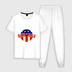 Мужская пижама хлопок с принтом Red Sox в Курске, 100% хлопок | брюки и футболка прямого кроя, без карманов, на брюках мягкая резинка на поясе и по низу штанин
 | baseball | boston red sox | бейсбол | бостон | красные носки | ред сокс | спорт
