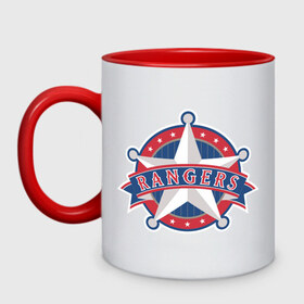 Кружка двухцветная с принтом Texas Rangers logo в Курске, керамика | объем — 330 мл, диаметр — 80 мм. Цветная ручка и кайма сверху, в некоторых цветах — вся внутренняя часть | 