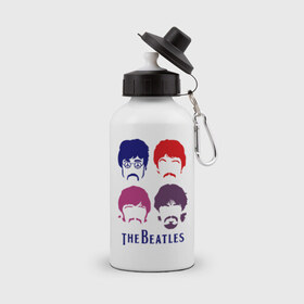 Бутылка спортивная с принтом The Beatles faces в Курске, металл | емкость — 500 мл, в комплекте две пластиковые крышки и карабин для крепления | beatles | the beatles | the beatles faces | бителс