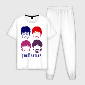 Мужская пижама хлопок с принтом The Beatles faces в Курске, 100% хлопок | брюки и футболка прямого кроя, без карманов, на брюках мягкая резинка на поясе и по низу штанин
 | beatles | the beatles | the beatles faces | бителс