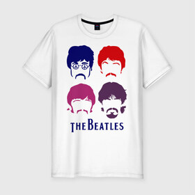 Мужская футболка премиум с принтом The Beatles faces в Курске, 92% хлопок, 8% лайкра | приталенный силуэт, круглый вырез ворота, длина до линии бедра, короткий рукав | beatles | the beatles | the beatles faces | бителс