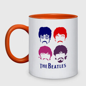 Кружка двухцветная с принтом The Beatles faces в Курске, керамика | объем — 330 мл, диаметр — 80 мм. Цветная ручка и кайма сверху, в некоторых цветах — вся внутренняя часть | beatles | the beatles | the beatles faces | бителс