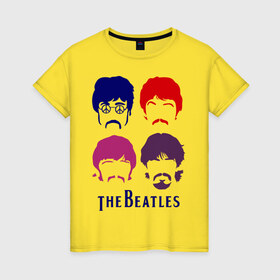 Женская футболка хлопок с принтом The Beatles faces в Курске, 100% хлопок | прямой крой, круглый вырез горловины, длина до линии бедер, слегка спущенное плечо | beatles | the beatles | the beatles faces | бителс