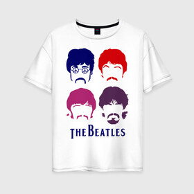 Женская футболка хлопок Oversize с принтом The Beatles faces в Курске, 100% хлопок | свободный крой, круглый ворот, спущенный рукав, длина до линии бедер
 | beatles | the beatles | the beatles faces | бителс