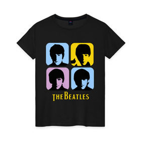 Женская футболка хлопок с принтом The Beatles pop art в Курске, 100% хлопок | прямой крой, круглый вырез горловины, длина до линии бедер, слегка спущенное плечо | beatles | the beatles | the beatles pop art | бителс