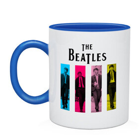 Кружка двухцветная с принтом Walking Beatles в Курске, керамика | объем — 330 мл, диаметр — 80 мм. Цветная ручка и кайма сверху, в некоторых цветах — вся внутренняя часть | beatles | the beatles | walking beatles | бителс