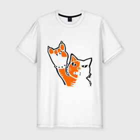 Мужская футболка премиум с принтом Рокерский котейка в Курске, 92% хлопок, 8% лайкра | приталенный силуэт, круглый вырез ворота, длина до линии бедра, короткий рукав | котейка | рокерский котейка