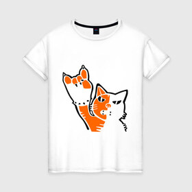 Женская футболка хлопок с принтом Рокерский котейка в Курске, 100% хлопок | прямой крой, круглый вырез горловины, длина до линии бедер, слегка спущенное плечо | котейка | рокерский котейка
