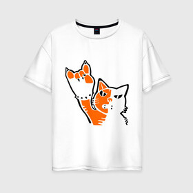 Женская футболка хлопок Oversize с принтом Рокерский котейка в Курске, 100% хлопок | свободный крой, круглый ворот, спущенный рукав, длина до линии бедер
 | котейка | рокерский котейка