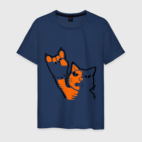 Мужская футболка хлопок с принтом Рокерский котейка в Курске, 100% хлопок | прямой крой, круглый вырез горловины, длина до линии бедер, слегка спущенное плечо. | котейка | рокерский котейка