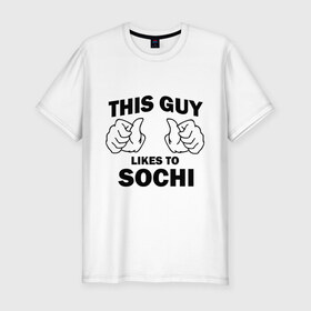 Мужская футболка премиум с принтом Этот парень любит Сочи в Курске, 92% хлопок, 8% лайкра | приталенный силуэт, круглый вырез ворота, длина до линии бедра, короткий рукав | Тематика изображения на принте: sochi | регионы | регионы россии | сочи | этой парень любит