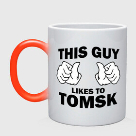 Кружка хамелеон с принтом Этот парень любит Томск в Курске, керамика | меняет цвет при нагревании, емкость 330 мл | Тематика изображения на принте: this guy love | города | регионы россии | томск | этот парень любит