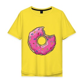 Мужская футболка хлопок Oversize с принтом Пончик Гомера в Курске, 100% хлопок | свободный крой, круглый ворот, “спинка” длиннее передней части | Тематика изображения на принте: для влюбленных | для двоих | для пар | парные | пончики