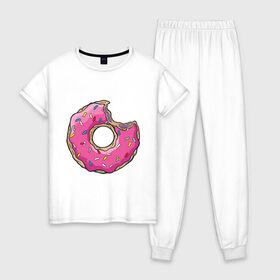 Женская пижама хлопок с принтом Пончик Гомера в Курске, 100% хлопок | брюки и футболка прямого кроя, без карманов, на брюках мягкая резинка на поясе и по низу штанин | для влюбленных | для двоих | для пар | парные | пончики