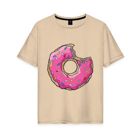 Женская футболка хлопок Oversize с принтом Пончик Гомера в Курске, 100% хлопок | свободный крой, круглый ворот, спущенный рукав, длина до линии бедер
 | для влюбленных | для двоих | для пар | парные | пончики