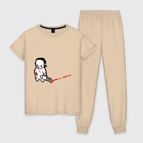 Женская пижама хлопок с принтом грустный маньяк в Курске, 100% хлопок | брюки и футболка прямого кроя, без карманов, на брюках мягкая резинка на поясе и по низу штанин | 