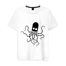 Мужская футболка хлопок с принтом скелет осьминога в Курске, 100% хлопок | прямой крой, круглый вырез горловины, длина до линии бедер, слегка спущенное плечо. | скелет