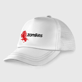Детская кепка тракер с принтом i love zombies(я люблю зомби) в Курске, Козырек - 100% хлопок. Кепка - 100% полиэстер, Задняя часть - сетка | универсальный размер, пластиковая застёжка | Тематика изображения на принте: зомби
