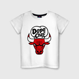 Детская футболка хлопок с принтом Chicago Dope Chef в Курске, 100% хлопок | круглый вырез горловины, полуприлегающий силуэт, длина до линии бедер | chicago | dope | бык | допинг | чикаго