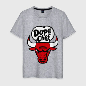 Мужская футболка хлопок с принтом Chicago Dope Chef в Курске, 100% хлопок | прямой крой, круглый вырез горловины, длина до линии бедер, слегка спущенное плечо. | chicago | dope | бык | допинг | чикаго