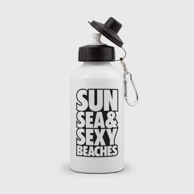 Бутылка спортивная с принтом Sun Sea & Sexy Beaches в Курске, металл | емкость — 500 мл, в комплекте две пластиковые крышки и карабин для крепления | Тематика изображения на принте: 