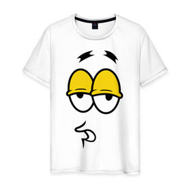 Мужская футболка хлопок с принтом Weary Face в Курске, 100% хлопок | прямой крой, круглый вырез горловины, длина до линии бедер, слегка спущенное плечо. | smile | лицо | смайл | смайлик