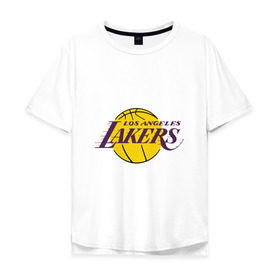 Мужская футболка хлопок Oversize с принтом LA Lakers в Курске, 100% хлопок | свободный крой, круглый ворот, “спинка” длиннее передней части | basketball | lakers | media | nba | toplanding | баскетболл | лейкерс | лого баскетбольных клубов | лос анджелес | нба
