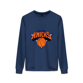Женский свитшот хлопок с принтом NY Knicks в Курске, 100% хлопок | прямой крой, круглый вырез, на манжетах и по низу широкая трикотажная резинка  | basketball | nba | баскетболл | лого баскетбольных клубов | нба | нью йорк