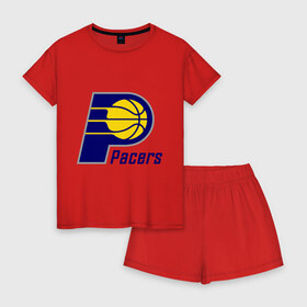 Женская пижама с шортиками хлопок с принтом Pacers в Курске, 100% хлопок | футболка прямого кроя, шорты свободные с широкой мягкой резинкой | basketball | nba | баскетболл | лого баскетбольных клубов | нба