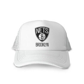 Кепка тракер с сеткой с принтом Nets Brooklyn в Курске, трикотажное полотно; задняя часть — сетка | длинный козырек, универсальный размер, пластиковая застежка | бруклин