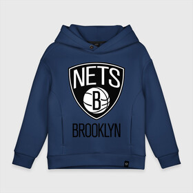 Детское худи Oversize хлопок с принтом Nets Brooklyn в Курске, френч-терри — 70% хлопок, 30% полиэстер. Мягкий теплый начес внутри —100% хлопок | боковые карманы, эластичные манжеты и нижняя кромка, капюшон на магнитной кнопке | бруклин