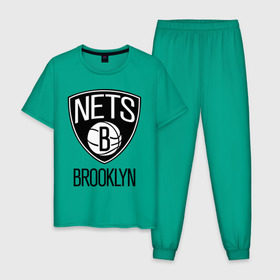 Мужская пижама хлопок с принтом Nets Brooklyn в Курске, 100% хлопок | брюки и футболка прямого кроя, без карманов, на брюках мягкая резинка на поясе и по низу штанин
 | Тематика изображения на принте: бруклин
