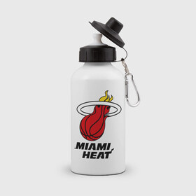 Бутылка спортивная с принтом Miami Heat-logo в Курске, металл | емкость — 500 мл, в комплекте две пластиковые крышки и карабин для крепления | basketball | nba | баскетболл | лого баскетбольных клубов | майами | нба