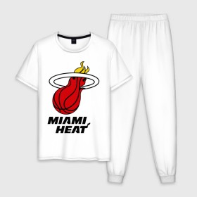 Мужская пижама хлопок с принтом Miami Heat-logo в Курске, 100% хлопок | брюки и футболка прямого кроя, без карманов, на брюках мягкая резинка на поясе и по низу штанин
 | basketball | nba | баскетболл | лого баскетбольных клубов | майами | нба