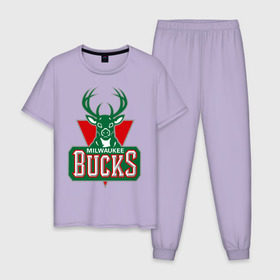 Мужская пижама хлопок с принтом Milwaukee Bucks - logo в Курске, 100% хлопок | брюки и футболка прямого кроя, без карманов, на брюках мягкая резинка на поясе и по низу штанин
 | Тематика изображения на принте: basketball | nba | баскетболл | лого баскетбольных клубов | нба