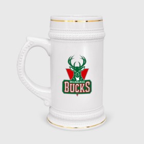 Кружка пивная с принтом Milwaukee Bucks - logo в Курске,  керамика (Материал выдерживает высокую температуру, стоит избегать резкого перепада температур) |  объем 630 мл | basketball | nba | баскетболл | лого баскетбольных клубов | нба