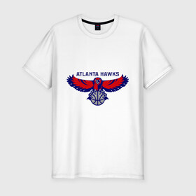 Мужская футболка премиум с принтом Atlanta Hawks - logo в Курске, 92% хлопок, 8% лайкра | приталенный силуэт, круглый вырез ворота, длина до линии бедра, короткий рукав | Тематика изображения на принте: 