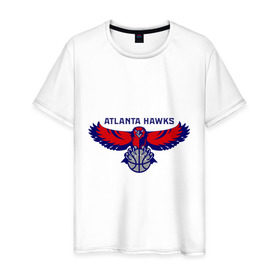 Мужская футболка хлопок с принтом Atlanta Hawks - logo в Курске, 100% хлопок | прямой крой, круглый вырез горловины, длина до линии бедер, слегка спущенное плечо. | Тематика изображения на принте: 