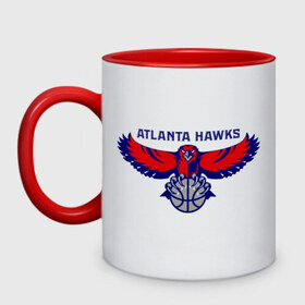 Кружка двухцветная с принтом Atlanta Hawks - logo в Курске, керамика | объем — 330 мл, диаметр — 80 мм. Цветная ручка и кайма сверху, в некоторых цветах — вся внутренняя часть | 